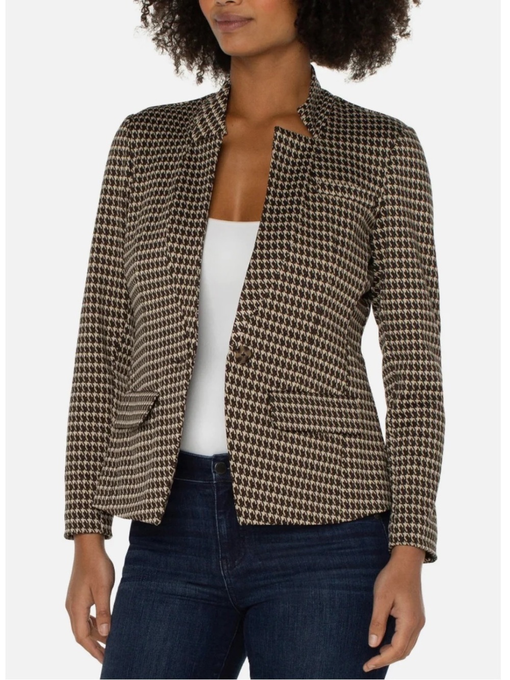 Liverpool Modern Houndstooth Blazer Tailored Suit, Size L Brown and Tan